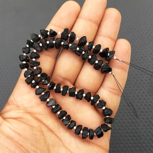 50 Black Tourmaline Gemstone Beads: 6-8mm Raw Rough, Center Drilled
