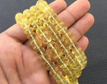 Faceted Lemon Quartz Rondelle Beads: Natural Gemstone Strand (8-10mm)