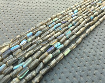14" Labradorite Gemstone Bead Strand: Smooth Tube Rectangle 4x8-5x12 MM