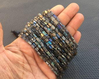 14" Labradorite Bead Strand: Natural Blue Flash Rectangle Gemstone (3x5-4x8 MM)