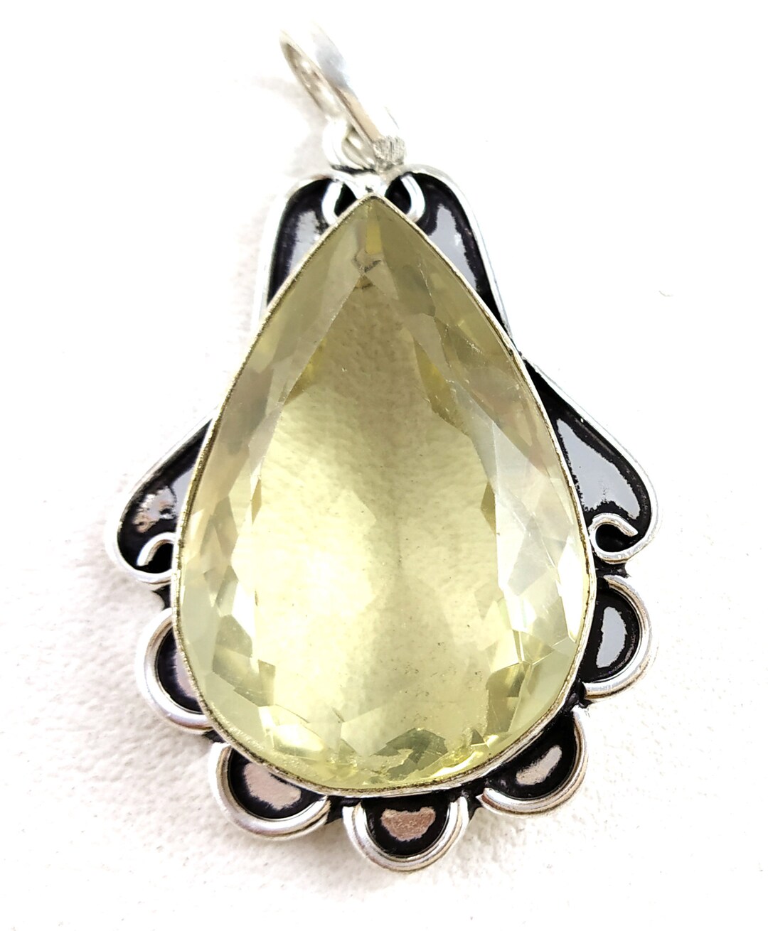 Lemon Quartz Pear Pendant: Silver Plated, Unique Design (21x31mm