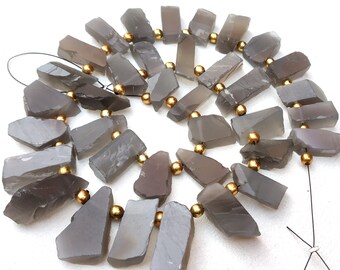 18 Grey Moonstone Rough Gemstone Beads: Side Drilled, 7x17-13x22 MM