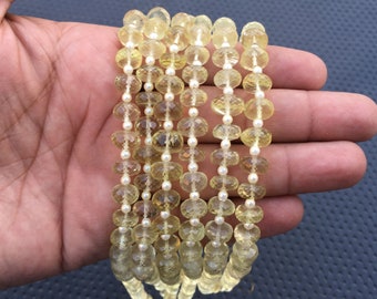 Faceted Lemon Quartz Rondelle Beads: 6-9mm Gemstone Strand