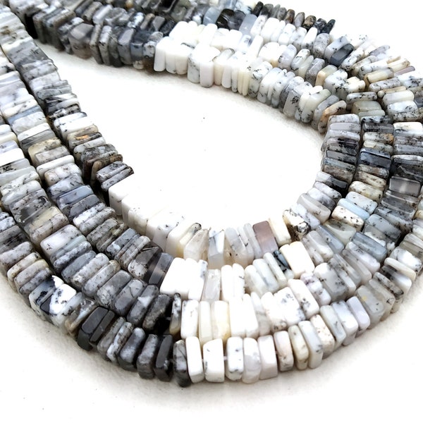 Dendritic Opal Heishi Beads: Square, 6-7mm, 8" Strand
