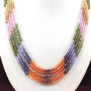 Multi Color Zircon Rondelle Beads: 5 Strand Necklace, 3 MM