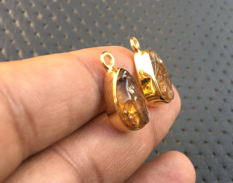 Wholesale Reasonable Price Awesome Quality Natural Citrine Gemstone Polished Rough 2 Piece 92.5 Silver Gold Polish Pendant Size 10x15 MM