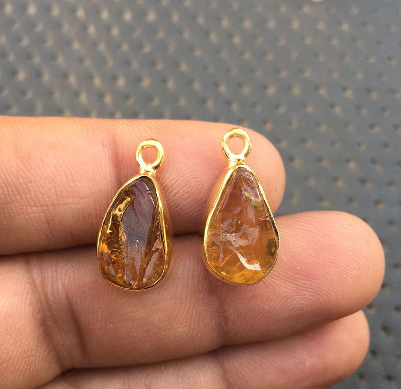Wholesale Reasonable Price Awesome Quality Natural Citrine Gemstone Polished Rough 2 Piece 92.5 Silver Gold Polish Pendant Size 10x15 MM