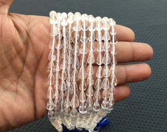 Clear Quartz Teardrop Beads: Smooth Gemstone Focal Necklace (5x7-6x9 MM)