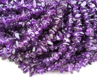 Natural Amethyst Chip Beads: 4-6mm Polished, 16" Strand