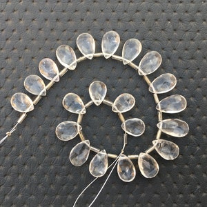 Quartz Pear Beads: Faceted Crystal Gemstone Strand (8x11-9x15 MM)