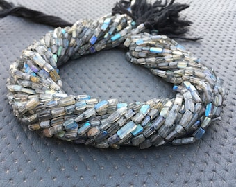 Labradorite Gemstone Beads: Blue Flash Smooth Rectangle, 13.5" Strand