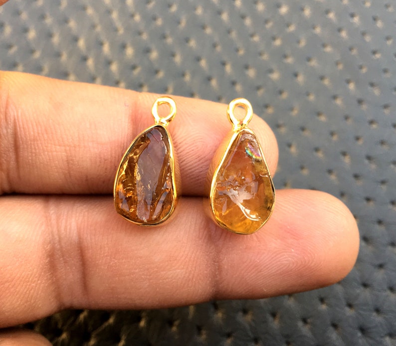 Wholesale Reasonable Price Awesome Quality Natural Citrine Gemstone Polished Rough 2 Piece 92.5 Silver Gold Polish Pendant Size 10x15 MM