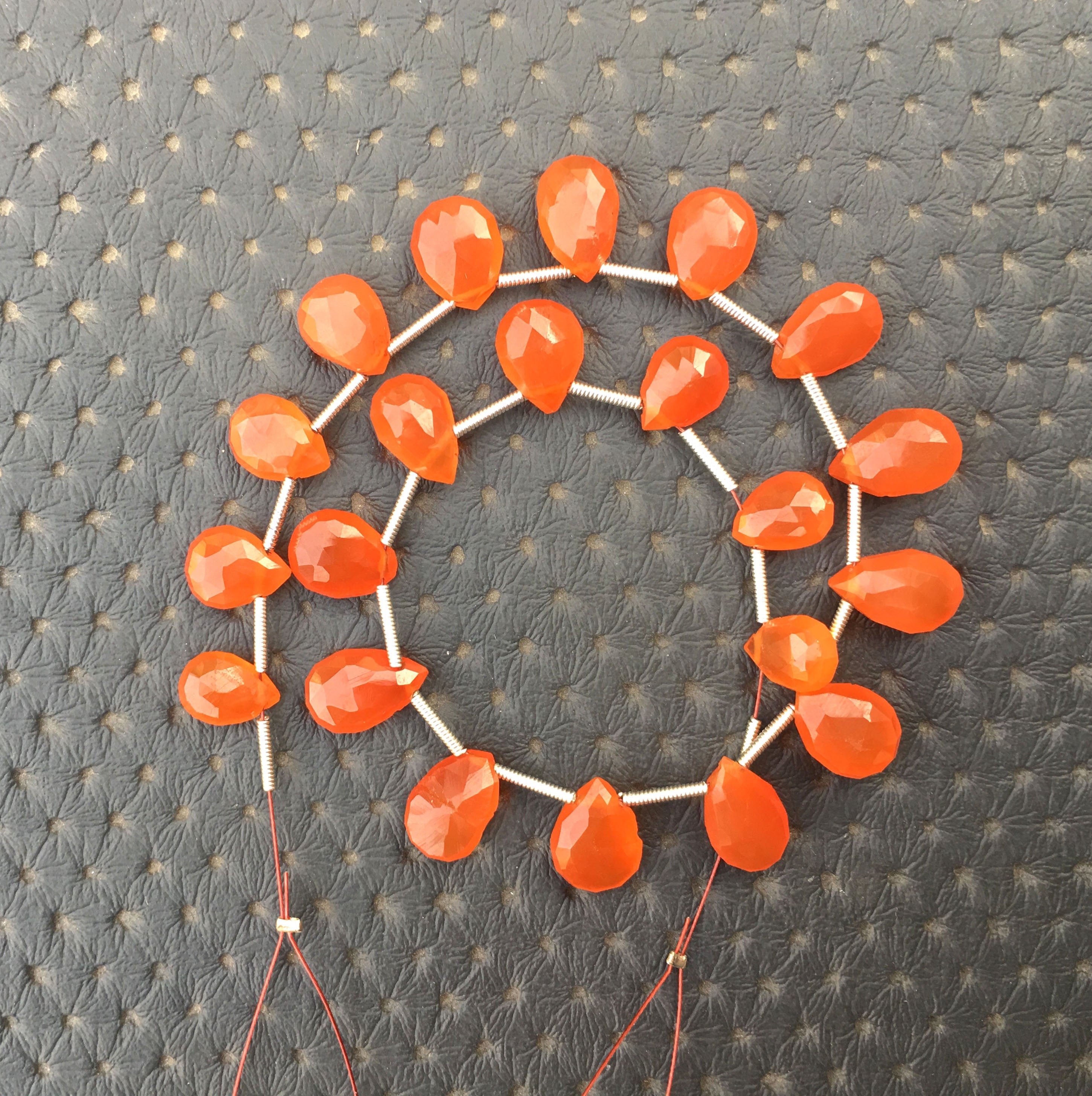 Faceted Carnelian Gemstone Beads: Orange Pear Briolette, 6x8