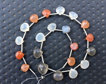 Faceted Heart Moonstone Beads: Natural Multi-Color Gemstone Strand (7-10mm)