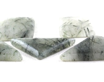 Black Rutilated Quartz Cabochons: Multi Shape Gemstones, 5 Piece Set
