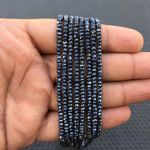 13&quot;Long strand Black Spinel Faceted Rondelle Beads, Coated Black Spinel Gemstone,Semi Precious Gemstone Beads, Size 3 MM Tiny Coated Beads