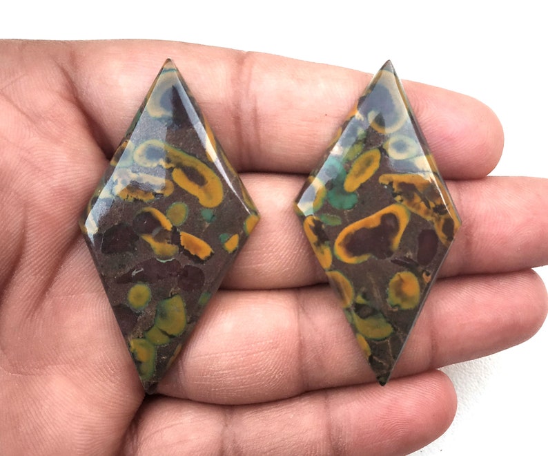 Winter Offer Sale 2 Pieces Natural Fruit Jasper Cabochons,Kite Shape Cabs,Fruit Jasper Loose Gemstone,Size 28x53 MM Making Jewelry Wholesale