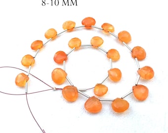 Faceted Carnelian Heart Beads: Orange Gemstone Briolette Strand (8-12mm)