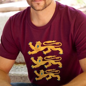 Three Lions T-Shirt, 7 Colours. Richard the Lionheart, Plantagenet Shirt, History Gift, Medieval Reenactment, England Heraldry