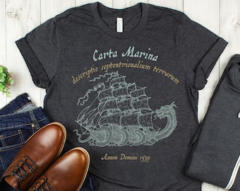 Carta Marina Sea Monster T-Shirt: Medieval Nautical Map