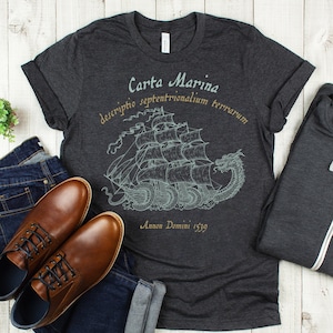 Sea Monster T-Shirt, 4 Colours XS-4XL, Carta Marina, Tudor Ship, History Teacher, Nautical, Medieval Reenactment