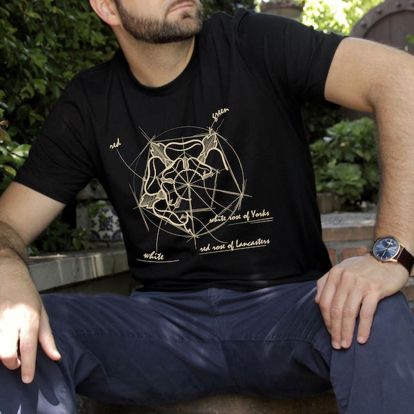 Camiseta con dibujo técnico de la Rosa Tudor: regalo histórico, camiseta medieval