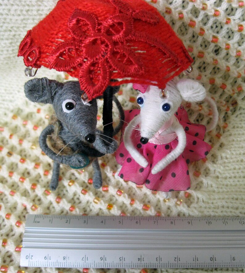Toy mice in love under umbrella Mouse toy Mouse figurine Etsy