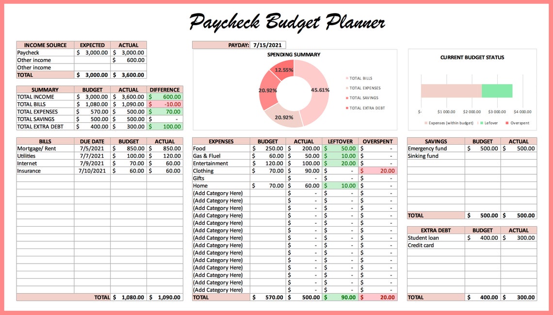 Budget By Paycheck Excel Budget Planner Budget Planner Etsy Budget by paycheck excel budget planner budget planner etsy
