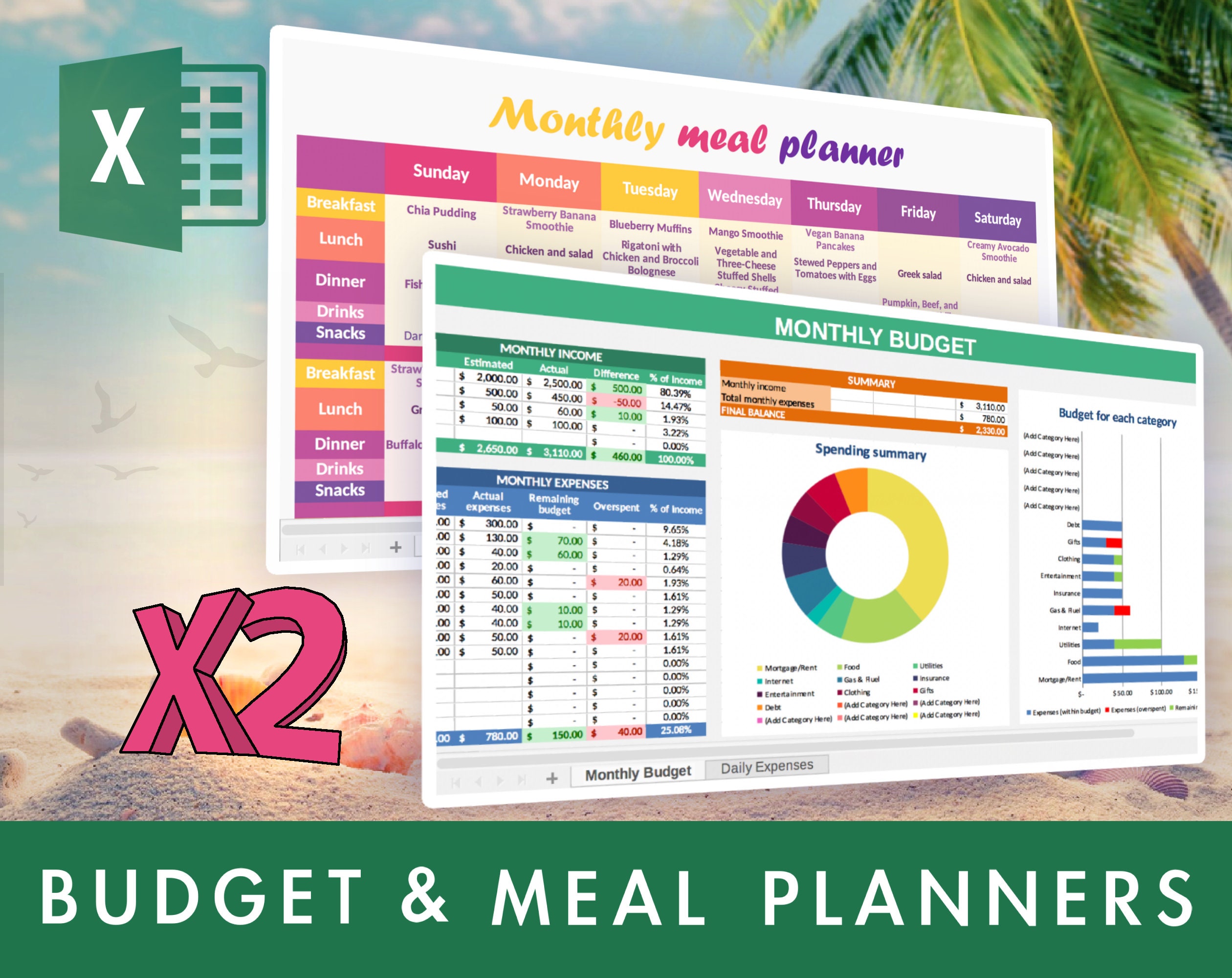 Monthly Budget Planner, Budget Planner, Budget Spreadsheet, Budget ...