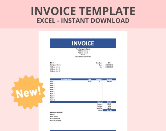 invoice template billing template printable invoice simple etsy