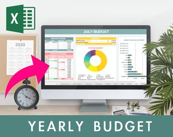 Annual budget, Yearly excel budget, Excel budget planner, Household budget, Budget template, Budget tracker, Financial planner