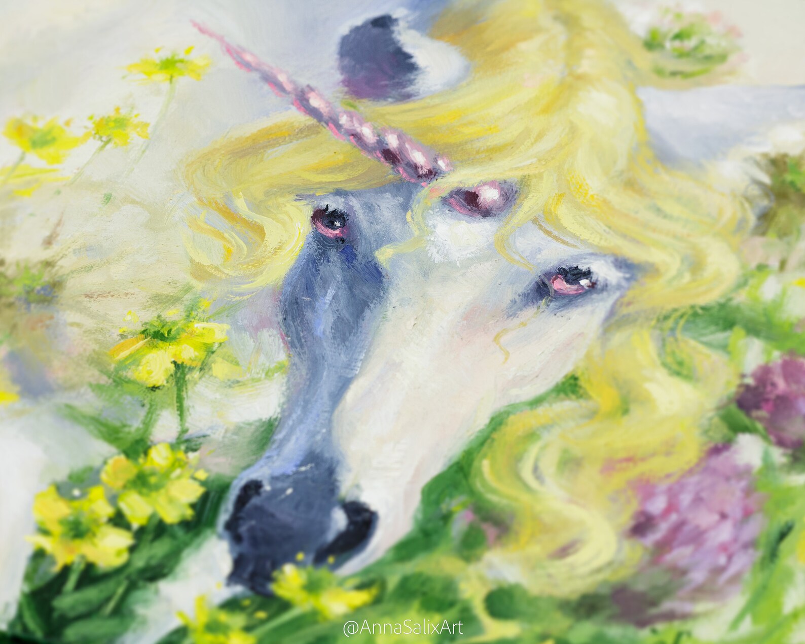 Original Unicorn Small Oil Painting Miniature Fantasy Canvas Etsy