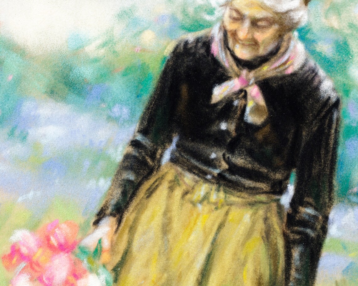 Original Frau Blume Landschaft kleine Pastell Malerei bunte | Etsy