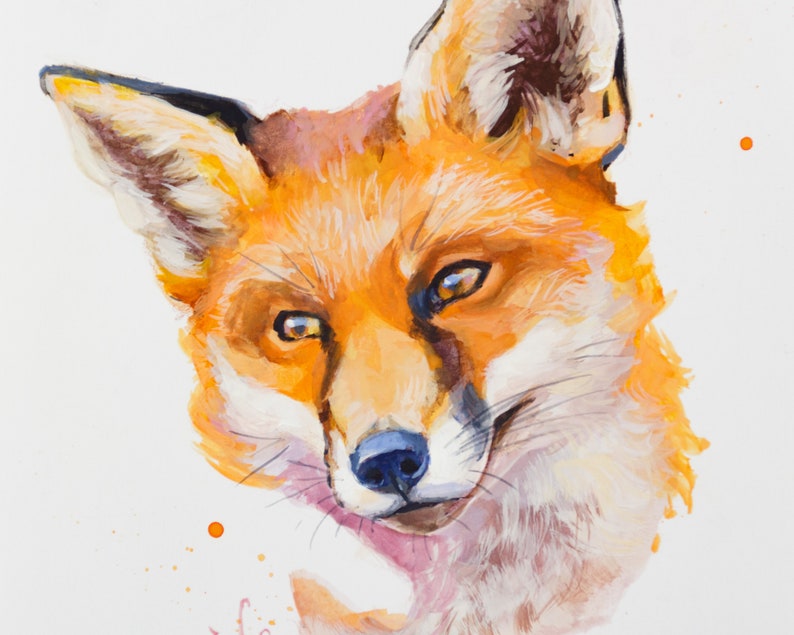 Fox original. Лисица гуашью. Лиса гуаче. Watercolor Foxy.