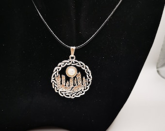 Celtic standing stones pendant with imitation moon stone