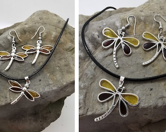 Handmade "Dragonfly in amber" (earrings and pendant) Outlander