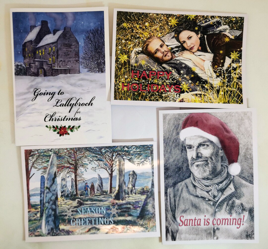 4-assorted-christmas-cards-outlander-original-artwork-set-b-etsy