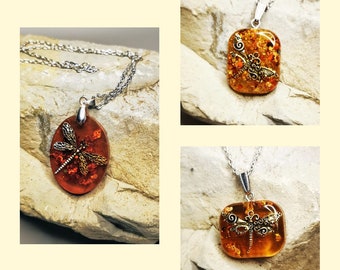 Stone pendants "Dragonfly in amber" handmade inspired by Outlander