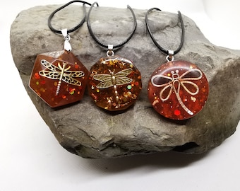 Handmade big pendants "Dragonfly in amber" inspired by Outlander
