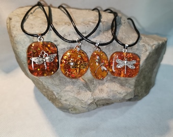 Handmade stone pendants "Dragonfly in amber" inspired by Outlander