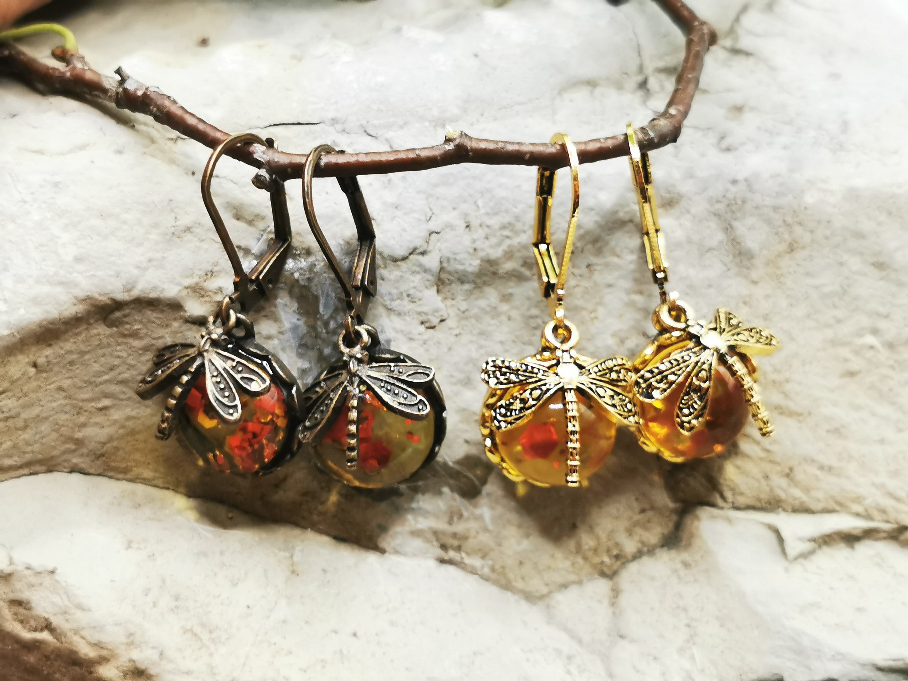 Vintage Metal Dragonfly Earrings Victorian