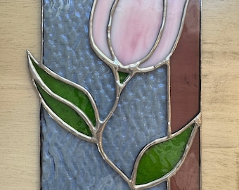 Stained Glass Tulip Flower Rectangular Suncatcher