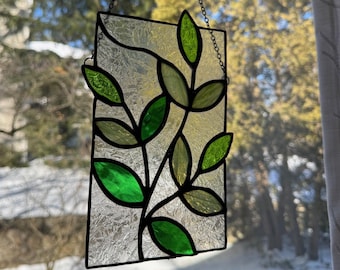 Stained Glass Leafy Vine Rectangular Suncatcher