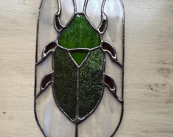 Stained Glass Sparkle Beetle Oval Suncatcher