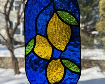 Stained Glass Lemons Oval Suncatcher
