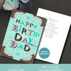 Geburtstag Papas Karte, Karte für Papa, Väter Geburtstag, digitale Karte, alles Gute zum Geburtstag, Druck zu Hause Karte, digitaler Download, Instant Download,