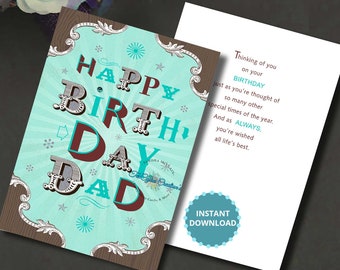 Geburtstag Papas Karte, Karte für Papa, Väter Geburtstag, digitale Karte, alles Gute zum Geburtstag, Druck zu Hause Karte, digitaler Download, Instant Download,