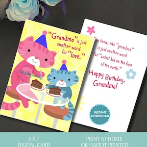 Cartão da vovó, cartão de aniversário para a avó, cartão de aniversário, cartão digital, cartão para impressão, feliz aniversário, download instantâneo