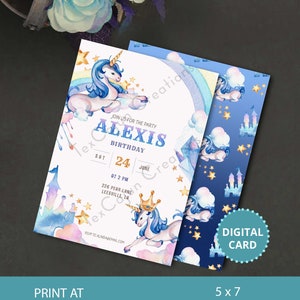 Unicorn Birthday Invitation, Birthday Card, Party Invitation, Unicorn Card, Birthday Invite, Girls Birthday Card, Digital Card