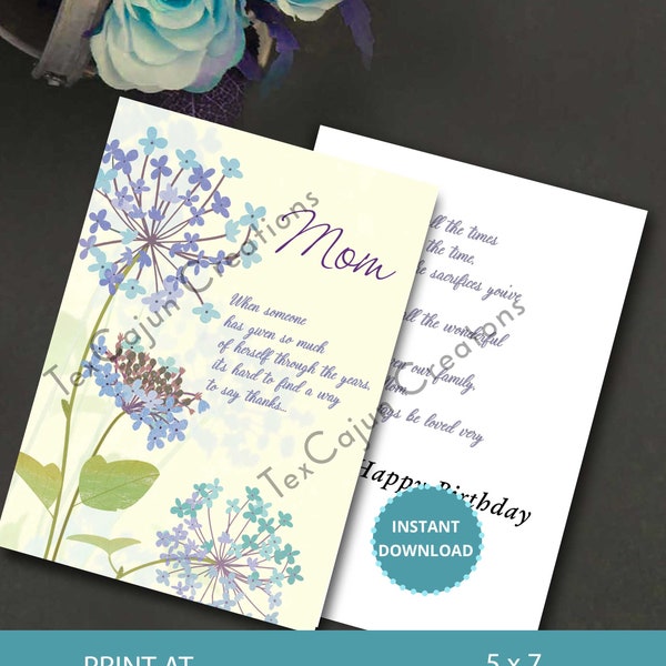 Happy Birthday Digital Card for Mom, Happy Birthday, Digital Card, Card for Her, Card for Mother, Mom Card, Printable Card, Instant Download